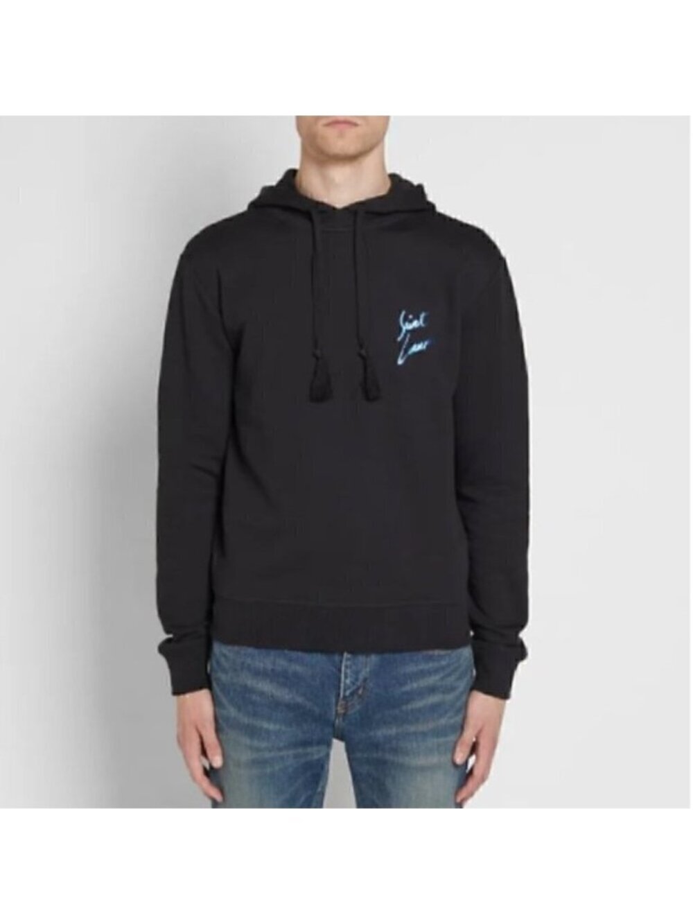Saint Laurent Black Signature Script Cotton Hoodie - S/M, authenticated! 🇮🇹